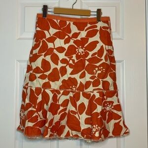 J.Crew Linen Floral Skirt Trumpet Style Orange White Womens Size 2 Retro Boho